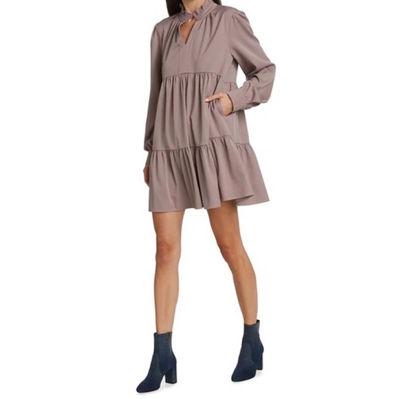 En Saison Dresses & Skirts - En Saison Tiered Babydoll Dress Peasant Band Collar Long Sleeve Mushroom M